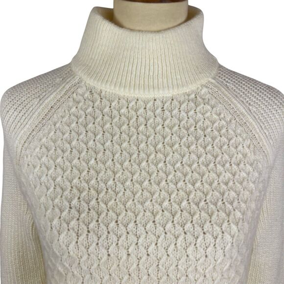 Talbots Petite Large Ivory Lattice Knit Mock Neck Pullover Sweater Large - Picture 4 of 8